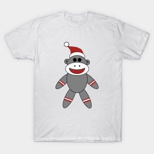 Cute Sock Monkey With Santa Hat Christmas T-Shirt